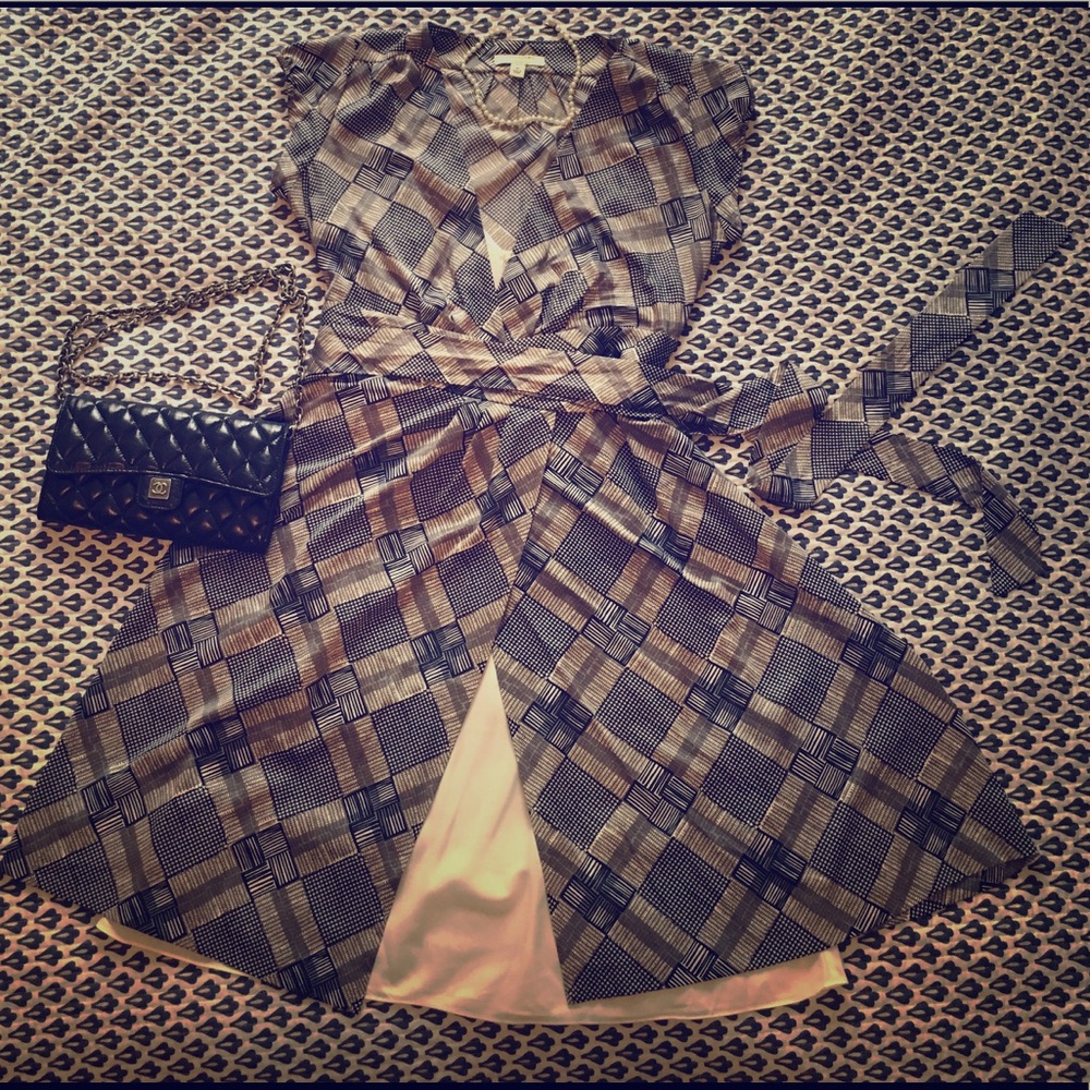 Banana Republic Blue Wrap Dress with Flutter Sleeves